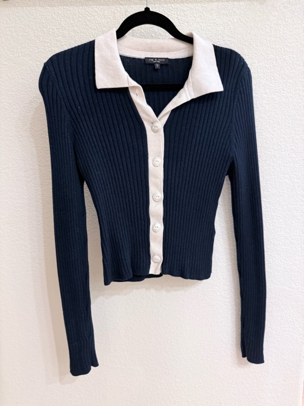 rag & bone Navy Sweater with White Contrast Collar